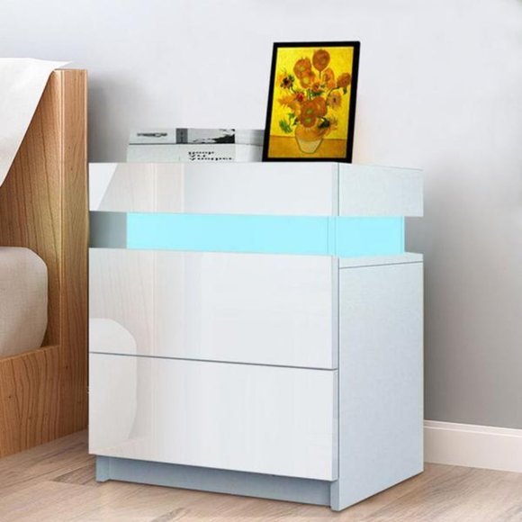 Modern LED Nightstand with Drawers - Picture 13 of 13